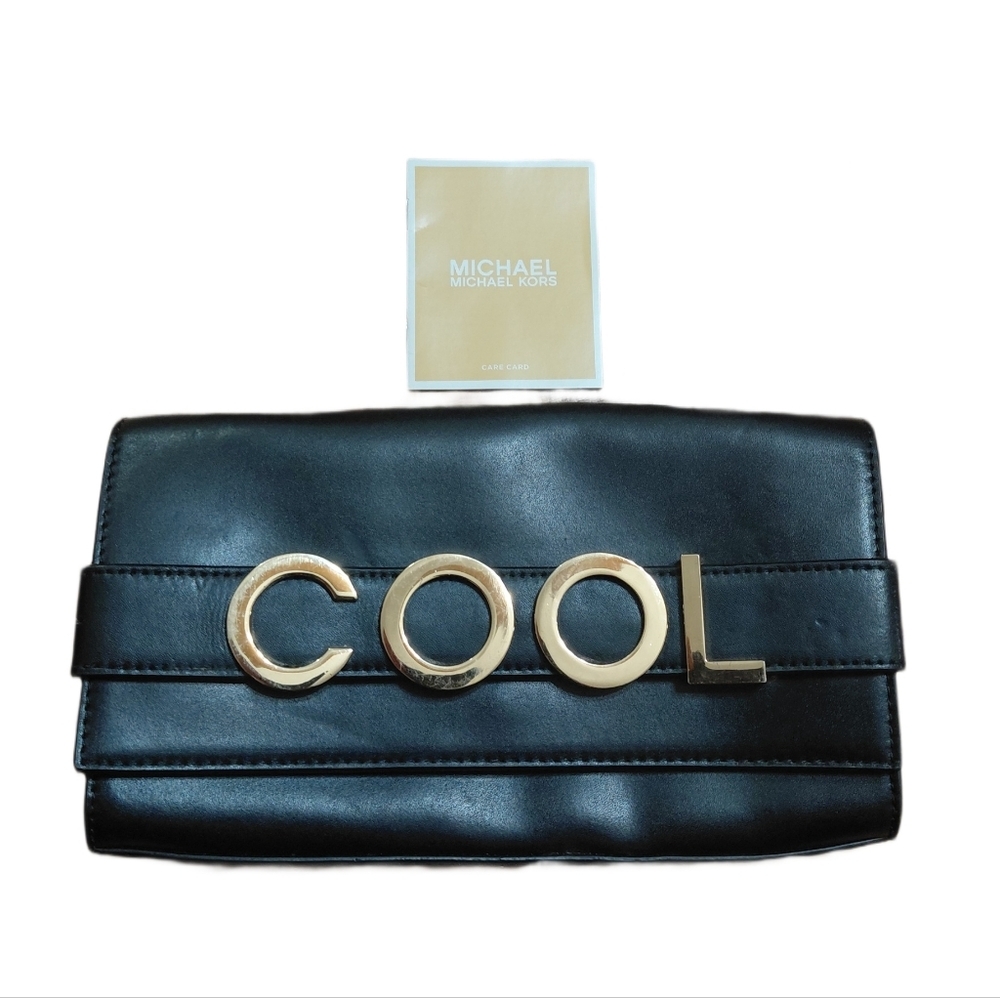 Michael Kors Bellamie COOL Black Leather Crossbody Clutch with Gold Chain - Picture 15 of 15